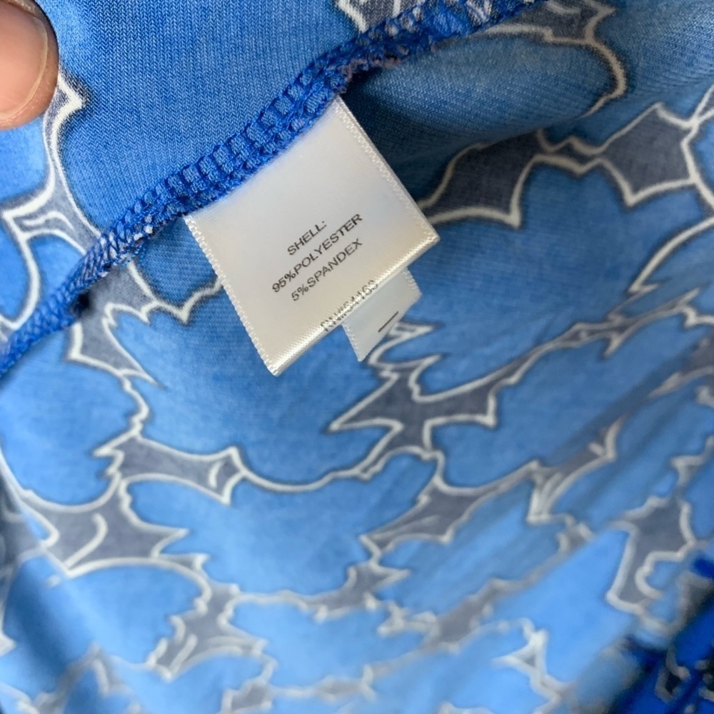 Vicky Tiel Blue and Black Flutter Sleeve Wrap Dress - Picture 6 of 10